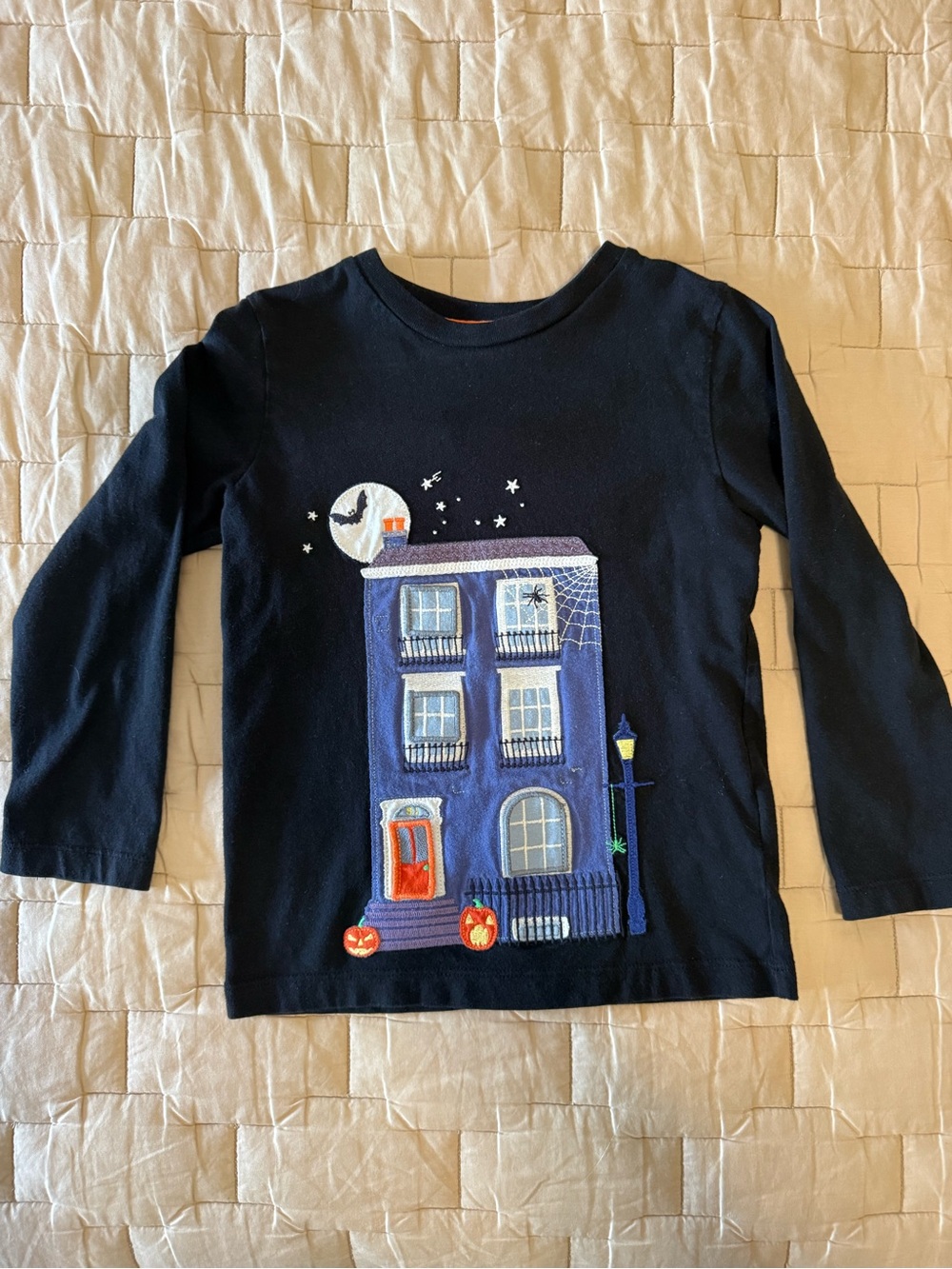 Mini Boden Black Halloween House Long-Sleeve Top